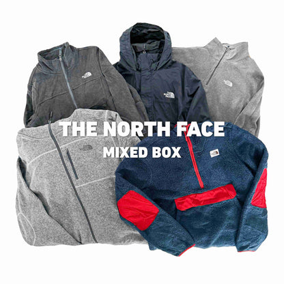 The North Face Mixed Box met vintage jassen en fleece truien in diverse kleuren, verkrijgbaar bij Vintagebulk groothandel kleding.
