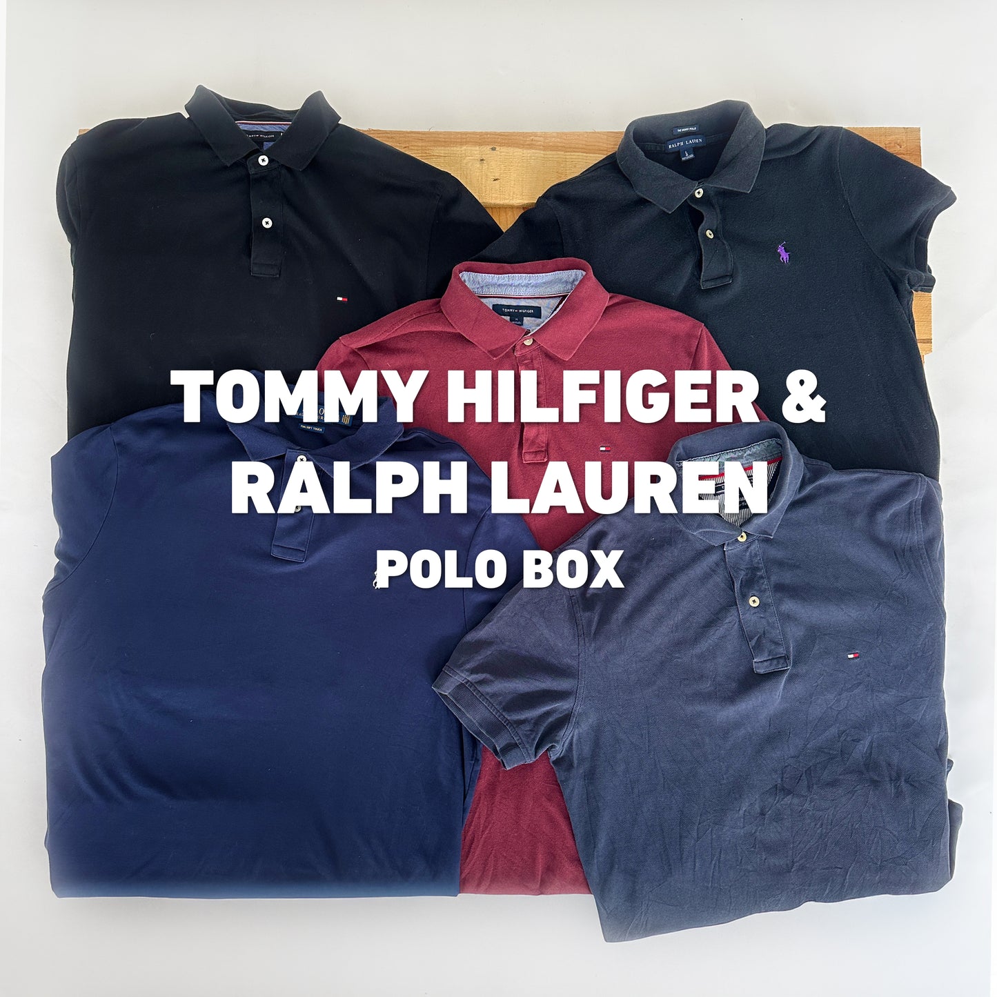 5 vintage polo’s van Tommy Hilfiger en Ralph Lauren in één box.