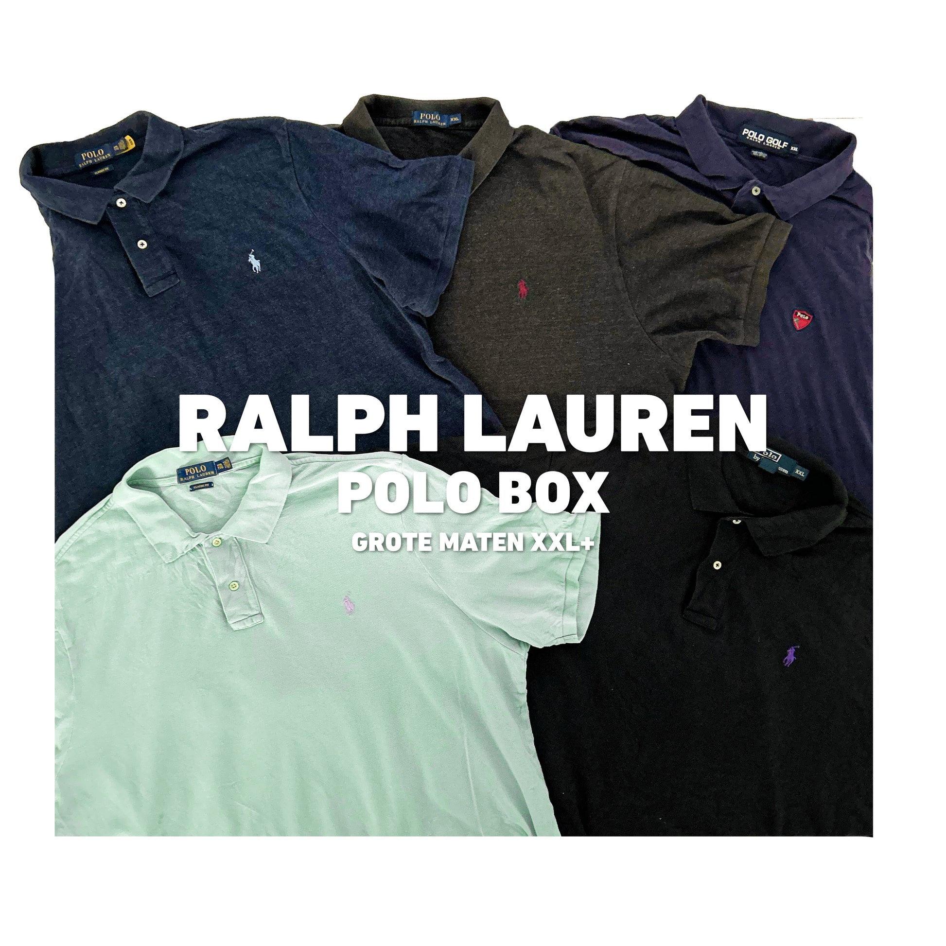 Mix van vintage Ralph Lauren polo shirts in grote maten voor wholesale, inclusief diverse kleuren en modellen voor plus-size resellers.